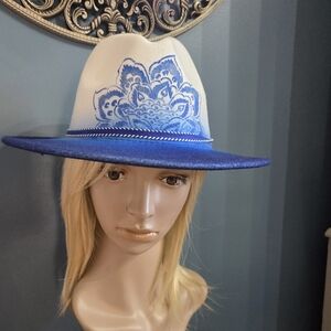 Cobalt Sparkle Hand Painted Women's Fedora Hat
